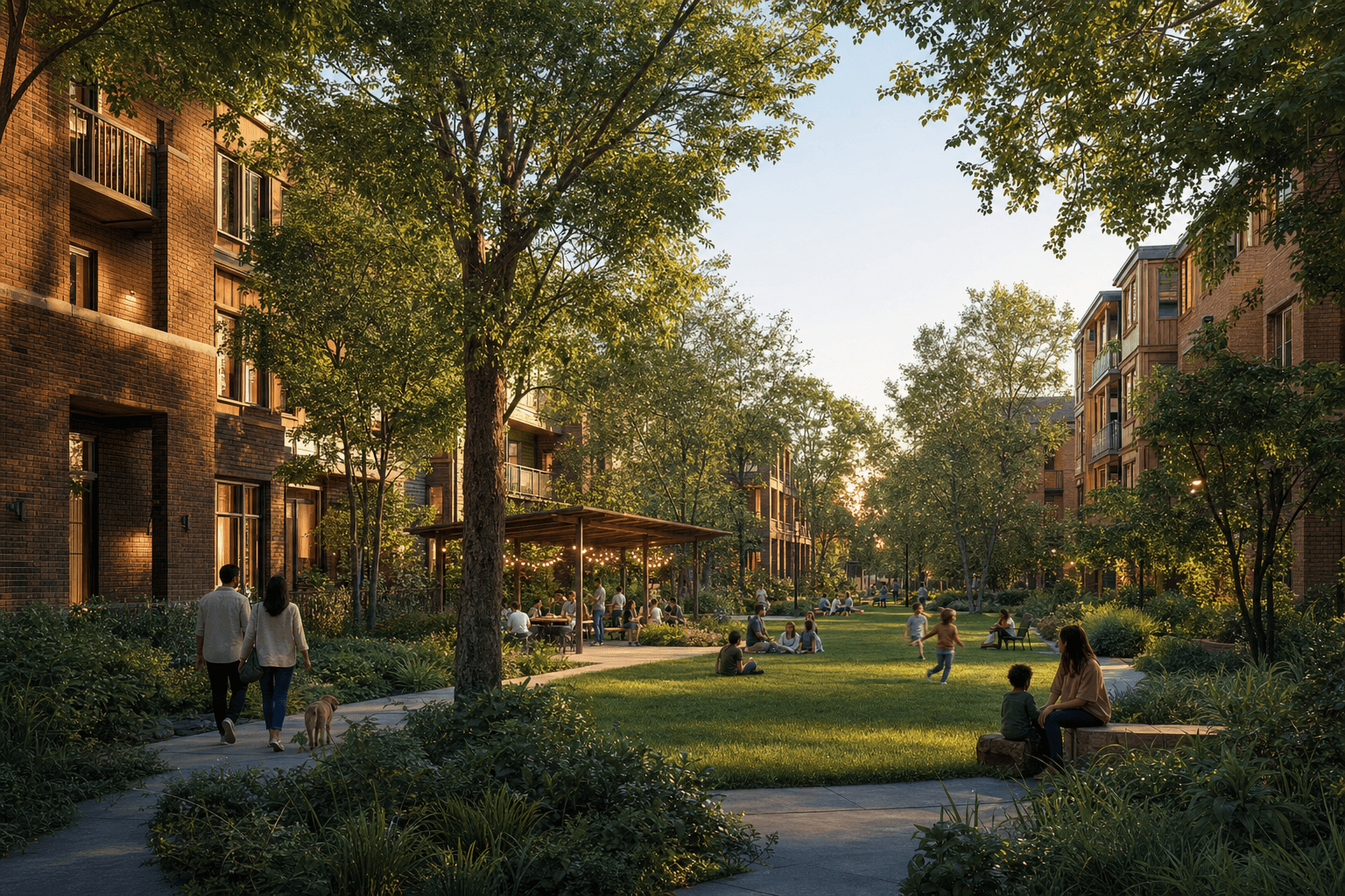 Residents enjoying the green at The Commons